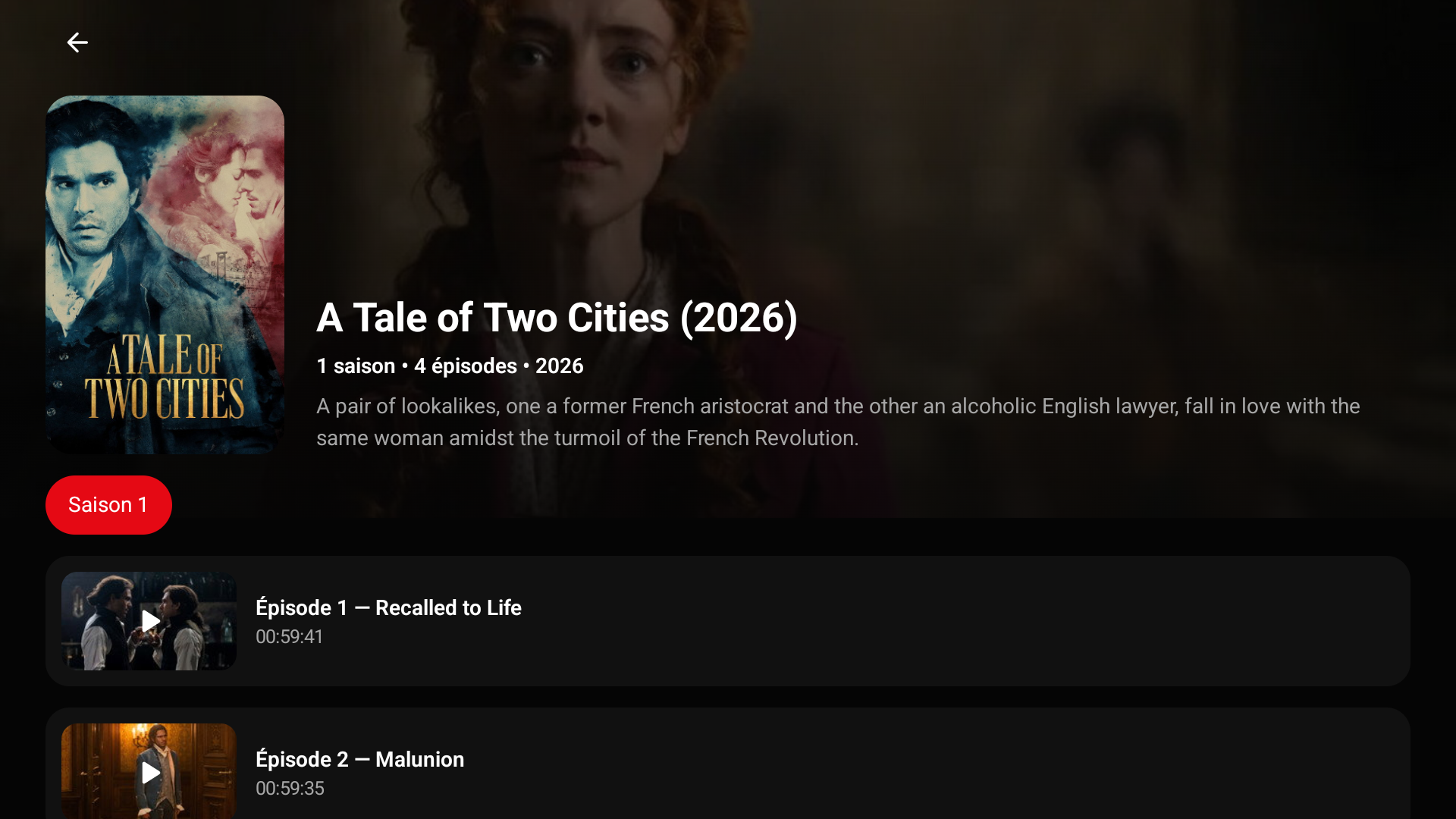 Une fiche série réelle dans PHNX IPTV, avec sa saison et ses épisodes